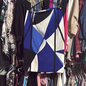 Worthington Blue and Black Geometric Pencil Skirt